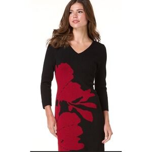 Mod Black Magenta Bold Floral V-Neck 3/4  Sweater Dress NWT Plus Size 22/24W